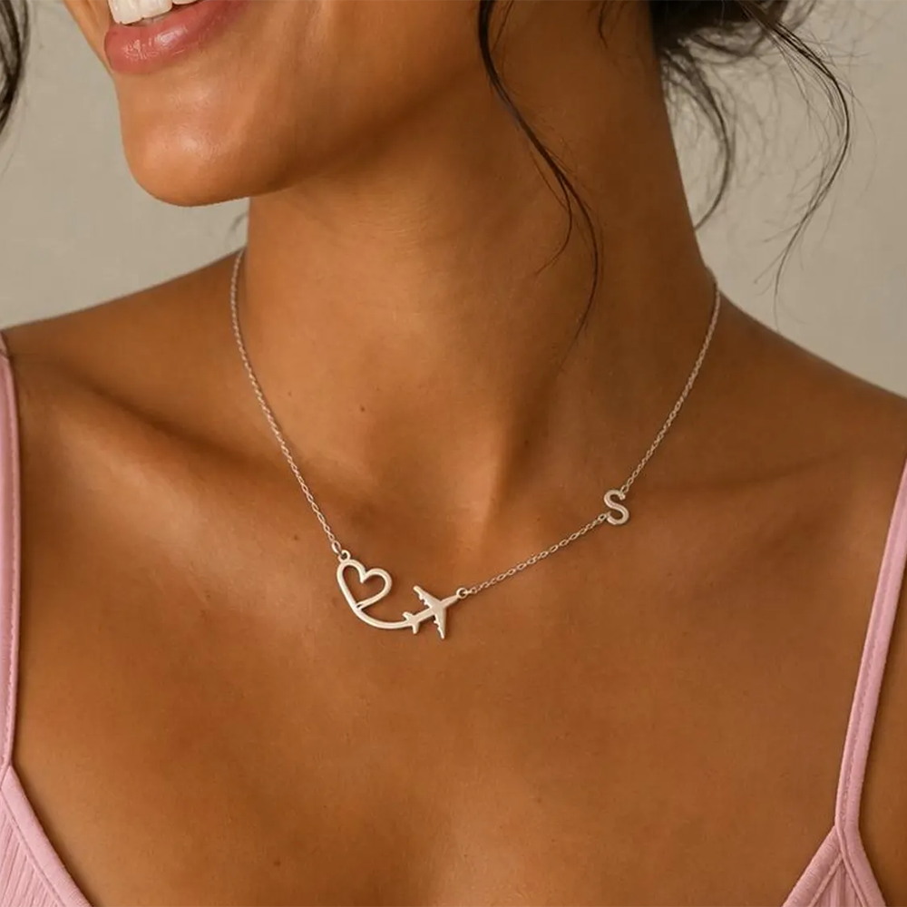 Personalized Heart Airplane In - Name Necklace Custom review and price